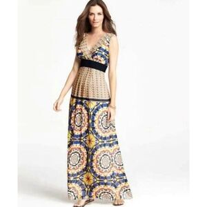 Ann Taylor Multicolor Kaleidoscope Maxi Dress Size 14 Sleeveless Lined Side Zip